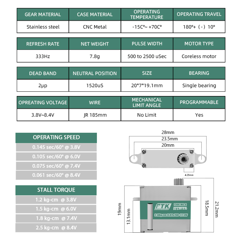 PTK 7306 MG-D 7g Servo Digital - Micro Servo ulasan dan harga